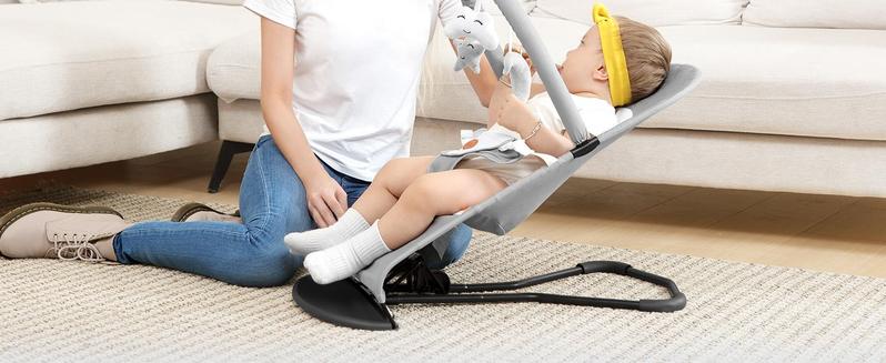 【New Year Gift】 Portable Baby Bouncer Seat for Babies 4-18 Months, 100% Cotton Fabrics, 3 Modes of use with Rocker and Stationary Options, Infant Rocker Chair with Hanging Toys Swing Set Swing Trainer Newborn Sensory