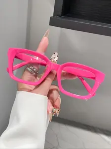 Unisex Dopamine Rose Fashion Square Flat Glasses, Anti-Blue Light, Casual Style, Ideal for School, Daily Use, TV, Office Decor, Square Frame Eyeglasses