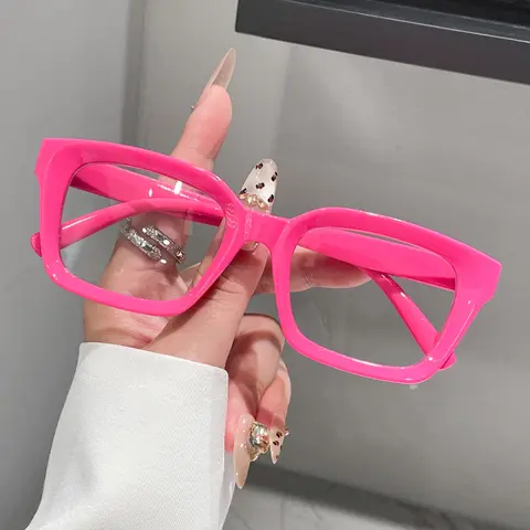Unisex Dopamine Rose Fashion Square Flat Glasses, Trendy Casual Eyeglasses, Casual Stylish Glasses, Anti-Blue Light, Casual Style, Ideal for School, Daily Use, TV, Office Decor, Square Frame Eyeglasses