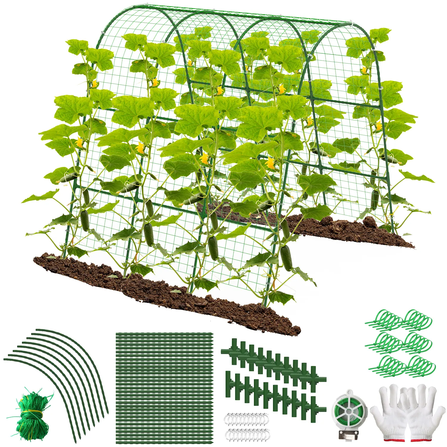 U-Shaped Garden Arch Trellis for Raised Beds, Heavy Duty PE-Coated Steel Frame with Adjustable Width, Outdoor Plant Support for Climbing Vegetables & Vines, Complete 1 Set, 49.6x47.2x15.7-45.2in, Cable Ties, Connectors, Climbing Plants