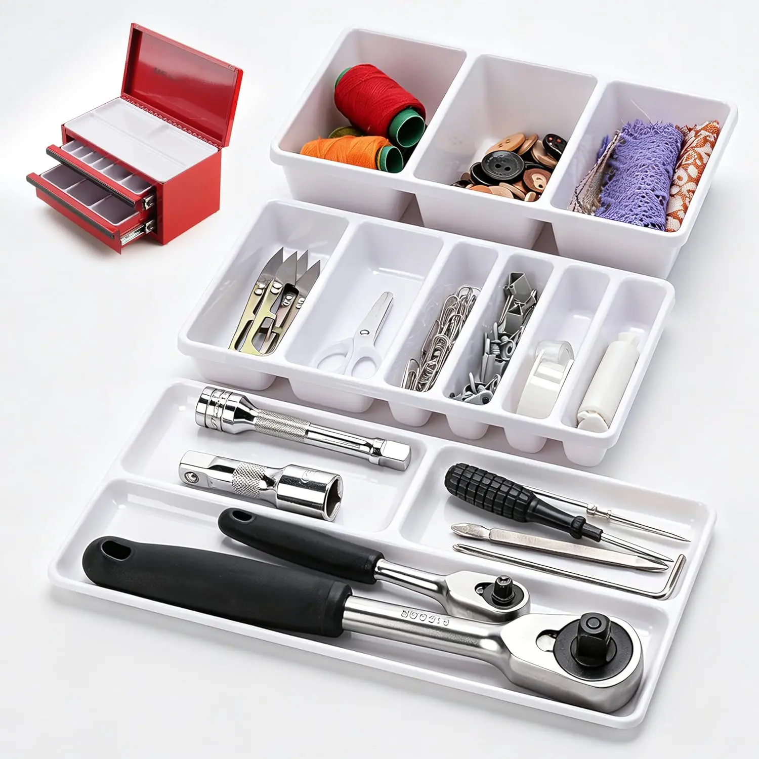 3 PCS Tool Box Organizer Tray Compatible with U.S. GENERAL Mini Steel Toolbox, Divider Compartment for Storage Organization, Drawer Insert for U.S. General Toolbox Accessories, Sort with Ease