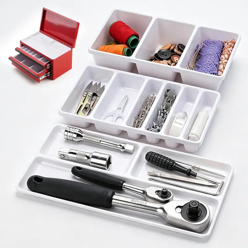 6 PCS Rectangular ABS Plastic Tool Storage Container Trays - Injection Molded, Heavy Load Divider Compartments, Organized Layout Drawer Inserts for U.S. GENERAL & Hobby Lobby Mini Toolboxes, Garage Tool Organizer