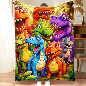 2D! Soft Throw Blanket Cartoon Dinosaur Pattern Plush Blanket Warm Throw Blanket,Air-conditioned Room Blanket,Warm Nap Blanket For Home & Office