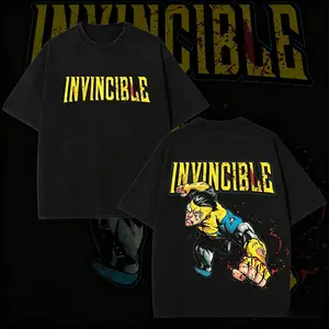 Retro Washed Invincible T-Shirt | Mark Grayson Superhero Graphic Tee, Vintage Washed Black Cotton Crewneck, Casual Outdoor Streetwear, Unisex Short Sleeve Shirt for Men Women，funny graphic tee, men’s trendy t-shirts,