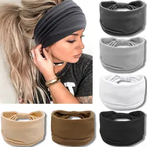 Wide Headbands for Women, Neutral Knotted Head Wraps Turbans, Large African Style Head Bands Hair Accessories, 6 Pack