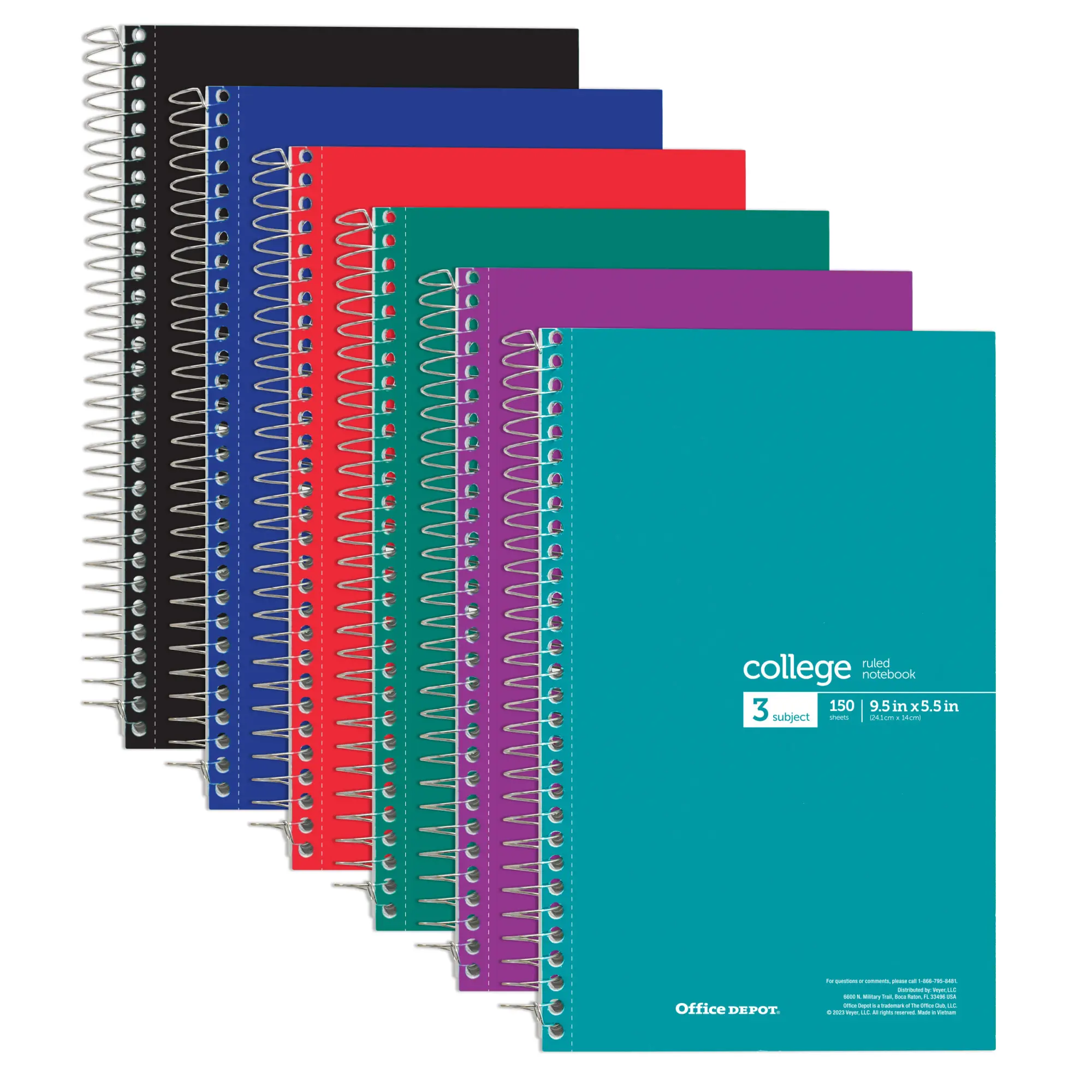 Office Depot® Wirebound Notebooks, 6" x 9-1/2", 3 Subjects, College Ruled, 150 Sheets, Assorted Colors, Pack Of 6 Notebo