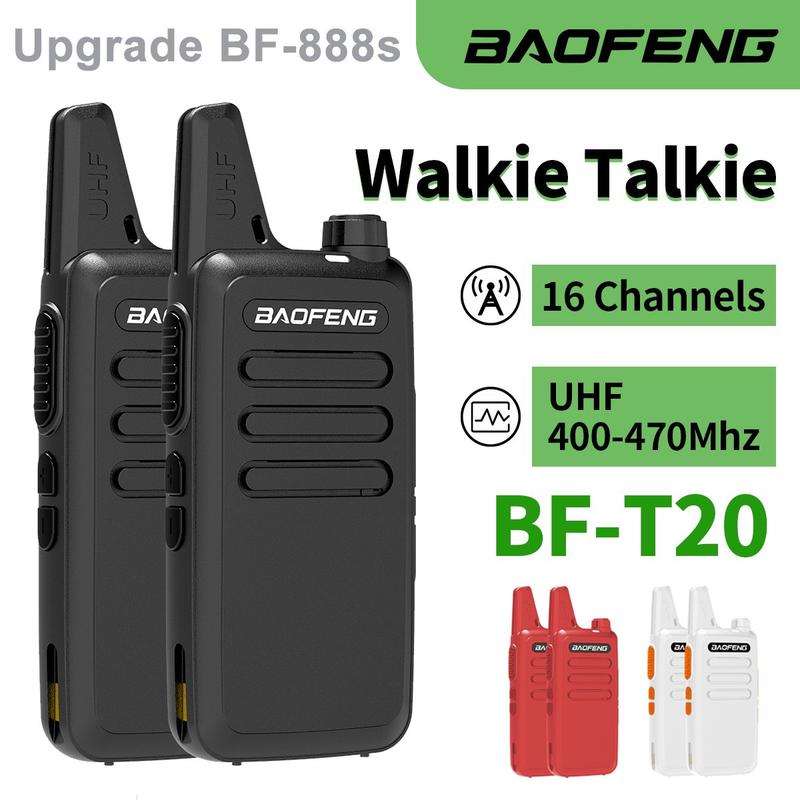 2PCS BAOFENG T20 Long Range Mini Walkie Talkie Type-C Charging Rechargeable Lightweight 16CH UHF 400-470MHz Upgrade 888s with Earphone Handheld Two Way Radio for Adults Outdoor Sports Hunting Hiking Office Birthday Gift Rechargeable Walkie Talkies