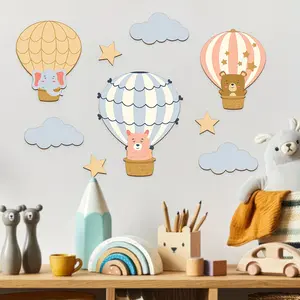 Hot Air Balloon Cloud Wooden Pendant Creative Home Bedroom Classroom Amusement Park Art Wall Decoration