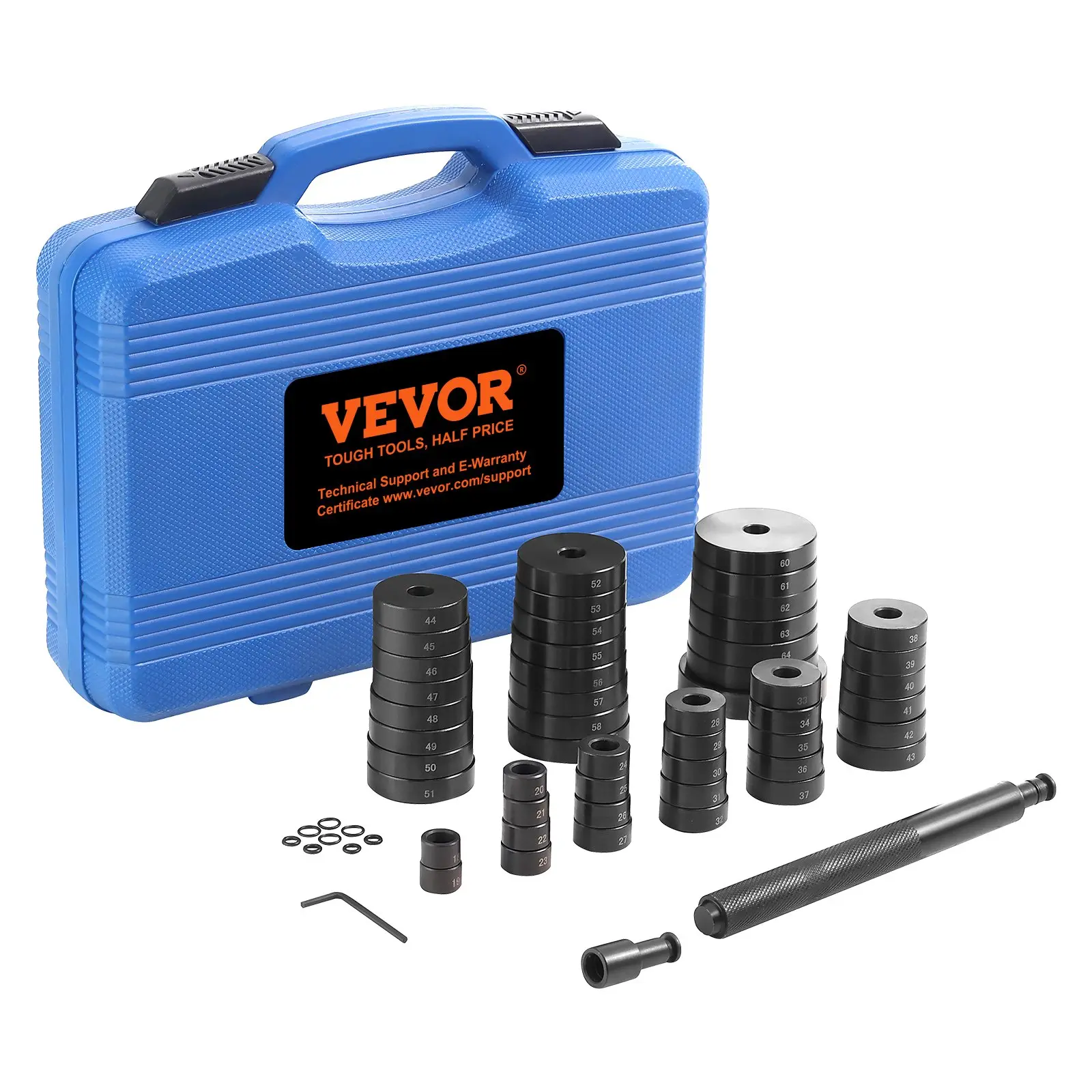 【Summerfinds】VEVOR 52PCS #45 Steel Hard-Shelled Tool Kit, Custom Bushing Bearing & Seal Driver, 18-65mm & 74mm Metric Discs, Transmission Wheel Axle Bearing Race Installer, Seal Remover, Bush Puller, Hand Bearing Press Tool, Hard-Shelled Tool Kits