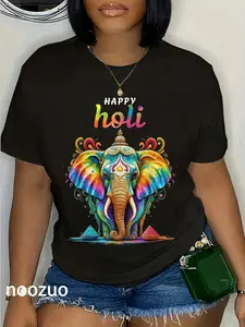 100% Cotton Happy Holi Festival India Hindu Colors Spring Woman elephant T-Shirt