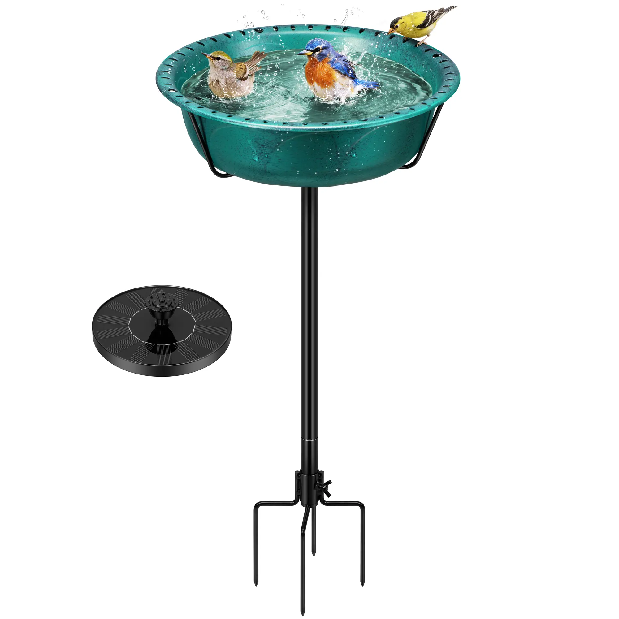 Green Bird Bath with Solar Fountain