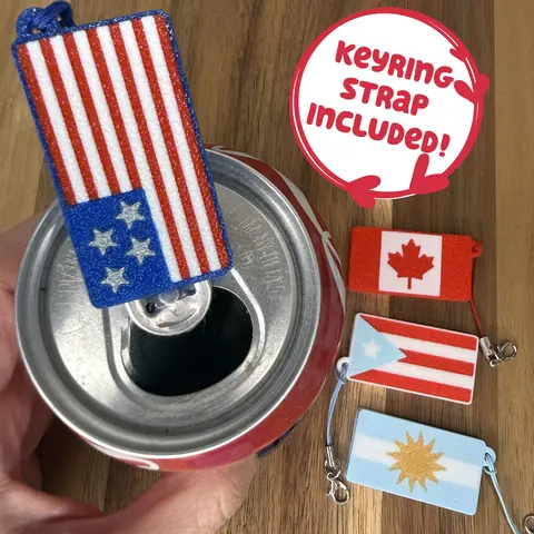 Tab Buddies Country Flags! USA, Puerto Rico, Canada, Argentina Flag - Soda Can Tab Opener with Keychain strap- Unique Accessibility Patriotic American arthritis disabled July 4 Present Gift Kitchen Utensils