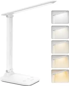 Foldable LED Desk Lamp - 5 Lighting Colors, Adjustable Brightness Levels, Touch Control, USB Powered, Eye-Caring Reading Lamp for Office, Study, Sewing, Makeup, and Manicure