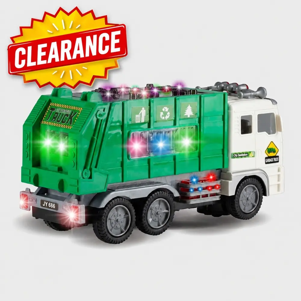 Electric Garbage Truck Toy with 4D Flashing Lights & Realistic Sounds, Bump & Go Sanitation Truck, Battery Operated Toy Vehicle for Toddlers & Kids