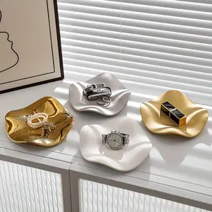 A Jewelry Storage Tray, An Irregular Flower Jewelry Storage Dish, An Irregular Jewelry Display Tray, An Electroplated Light Luxury Ceramic Display Tray, Artwork, Interior Decoration, Bathroom Accessories Boxes Organiser Leaf Frosted White
