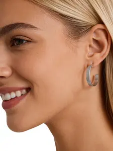 Matte Silver Half-Hoop Earrings (1 Pair), Modern Minimalist Jewelry for Everyday, Work & Party, Perfect Gift for Women