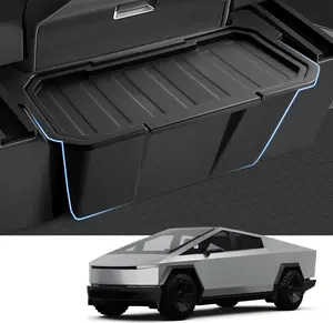 KUST Rear Floor Storage Box for 2024-2026 Tesla Cybertruck TPE Material Anti-Slip Lid Organizer Trash Can Easy Access Second Row Passengers