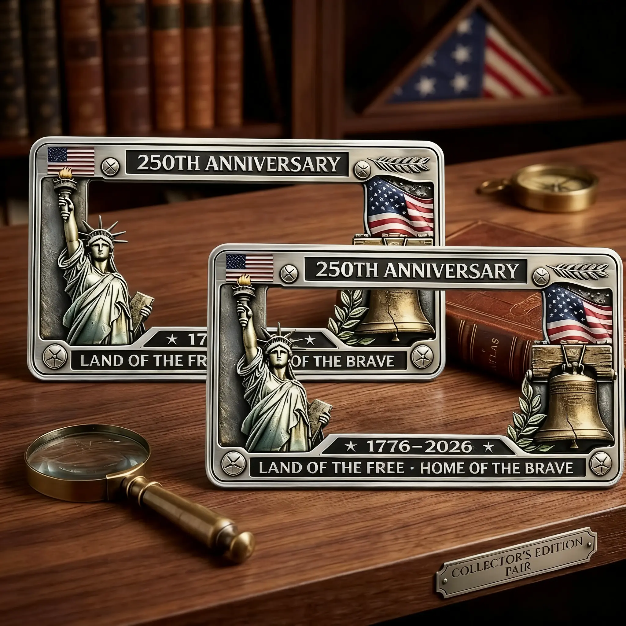 US Standard License Plate Frame - 1776-2026 Limited Edition Collector’s Patriotic Accessory, Historic America’s 250th Commemoration, Car Exterior Tag Holder with American Flag, Screws Included, Patriotism-Themed Gift for Americans