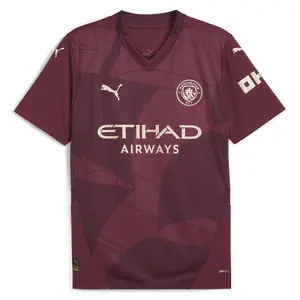 PUMA Mens Manchester City F.C. Third V-Neck Short Sleeve Jersey Casual - Red