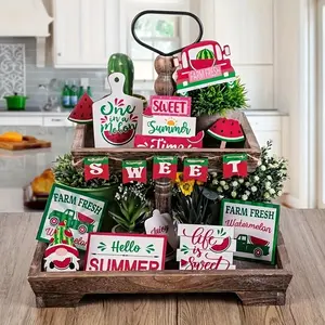 Summer Themed Layered Tray Decoration, Wooden Farmhouse Tiered Tray Decor, Home Decor for Living Room Bedroom Kitchen, Vanity Decor Accessories, Ornaments