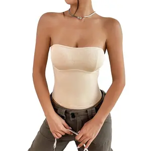 Y2K Aesthetic Ribbed Corset Tube Top Vintage Sexy Bodycon Streetwear Going Out Crop Top Women Ribbed Strapless Tube Top Corset Fitted Bandeau Crop Top Solid Casual Going Out Y2K Tank Top
