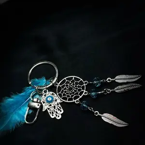 Dream catcher eyil eye & feather key chain TEAL BLUE BLACK RED