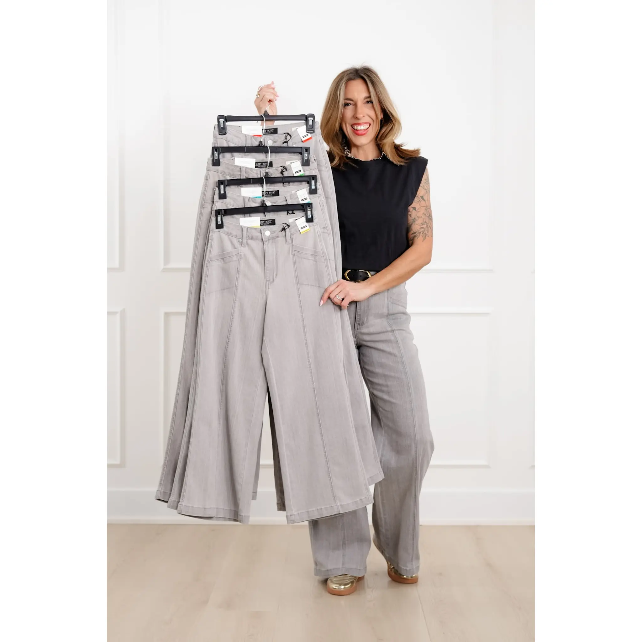 Judy Blue The Anastasia Multi Inseam High Rise Grey Retro Wide Leg Jeans Judy Blue The Anastasia Multi Inseam High Rise Grey Retro Wide Leg Jeans