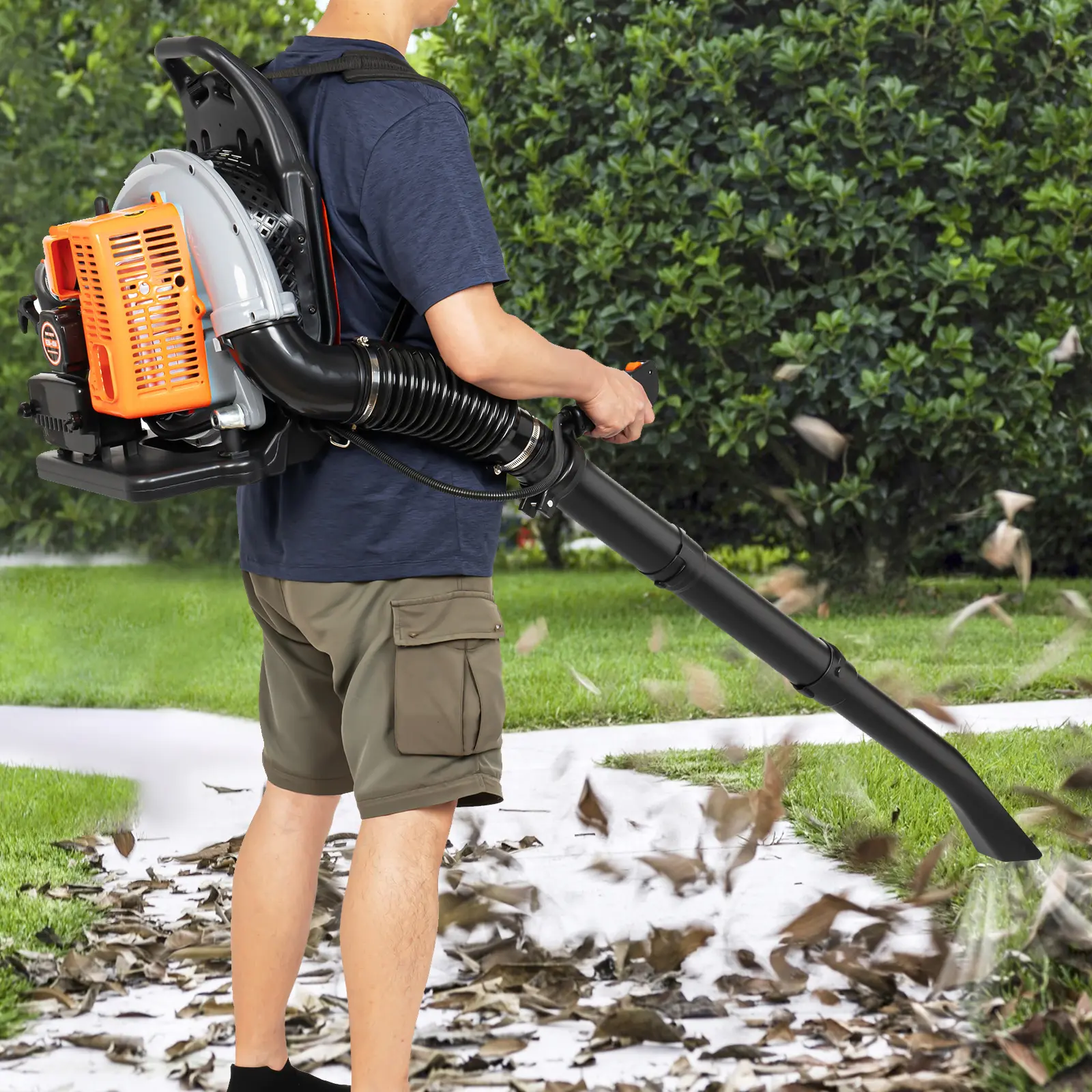 63cc 2-Stroke Gas Powered Backpack Leaf Blower, 2.7KW Super Power PP Plastic Tool with 6800RPM, 79Gal/s Air Volume, Adjustable Nozzle for Yard Snow, Blowers for Lawn Care