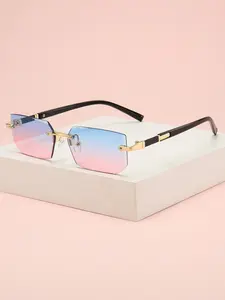 Frameless business rectangular gradient lenses, Trendy styling sunglasses, men and women fashion colored lens metal, available in multiple colors, UV400 protection, frameless design, metal temples increase durability, suitable for various life scenarios