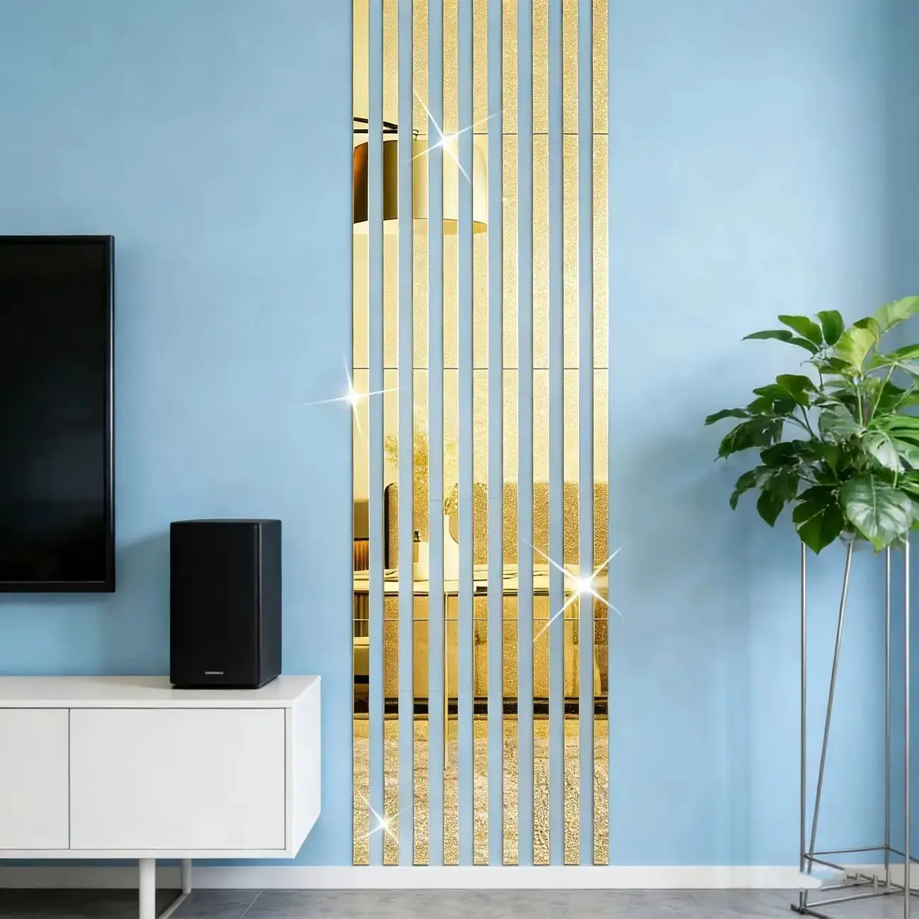 ✨Gold Mirror Wall Strips｜Self-Adhesive Acrylic Decorative Decor, Unique Wall Decor for Living Room, Bedroom, TV Wall, Ceiling Frame, Decorative Wall Sticker, Decoration Sticker