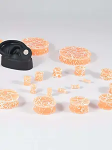 Pair Orange White lines Silicone Double Flare Plugs Large Gauge Ear plugs Ear Gauges Supersize Ear Expander Piercings 3mm-50mm