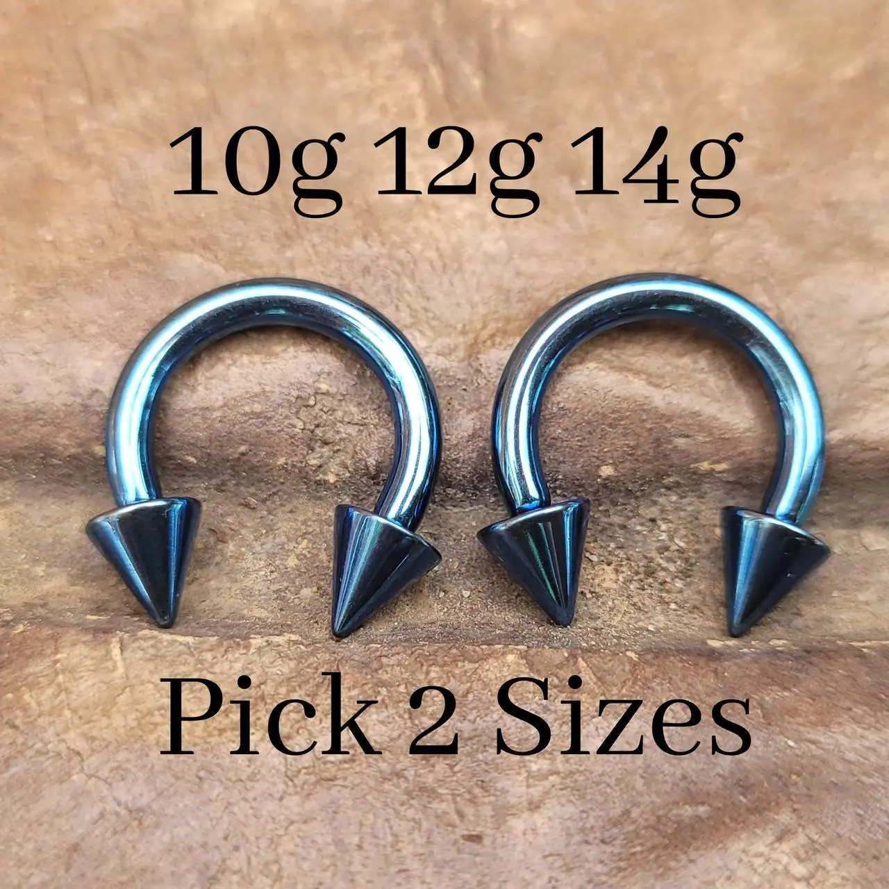 PICK 2 Blue Spike Cone Titanium Steel Pincher Ear Plug Horseshoe Gauges Septum Stretching Ring 10g 12g 14g Circular Barbell big jewelry nose