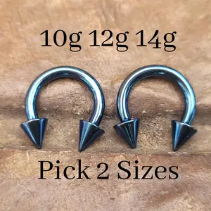 PICK 2 Blue Spike Cone Titanium Steel Pincher Ear Plug Horseshoe Gauges Septum Stretching Ring 10g 12g 14g Circular Barbell big jewelry nose