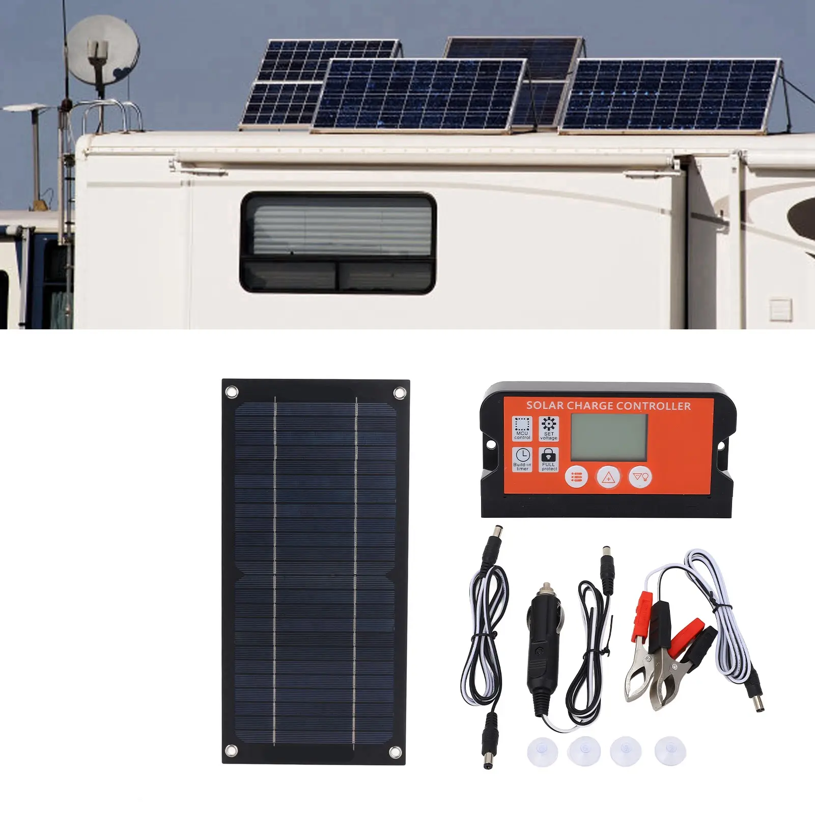 600W High-Efficiency Portable Monocrystalline Silicon Solar Panel Kit with 100A Charge Controller, Extension Cable, Battery Clip, Secure Suckers - 600W Solar Output, Silicon Cells, Power for RV Users, Easy Install, Quick Setup - Home Supplies