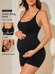 DANLIEN Double-Layer Solid Color Sleeveless Maternity Romper With Slim Shoulder Spaghetti Strap For Summer