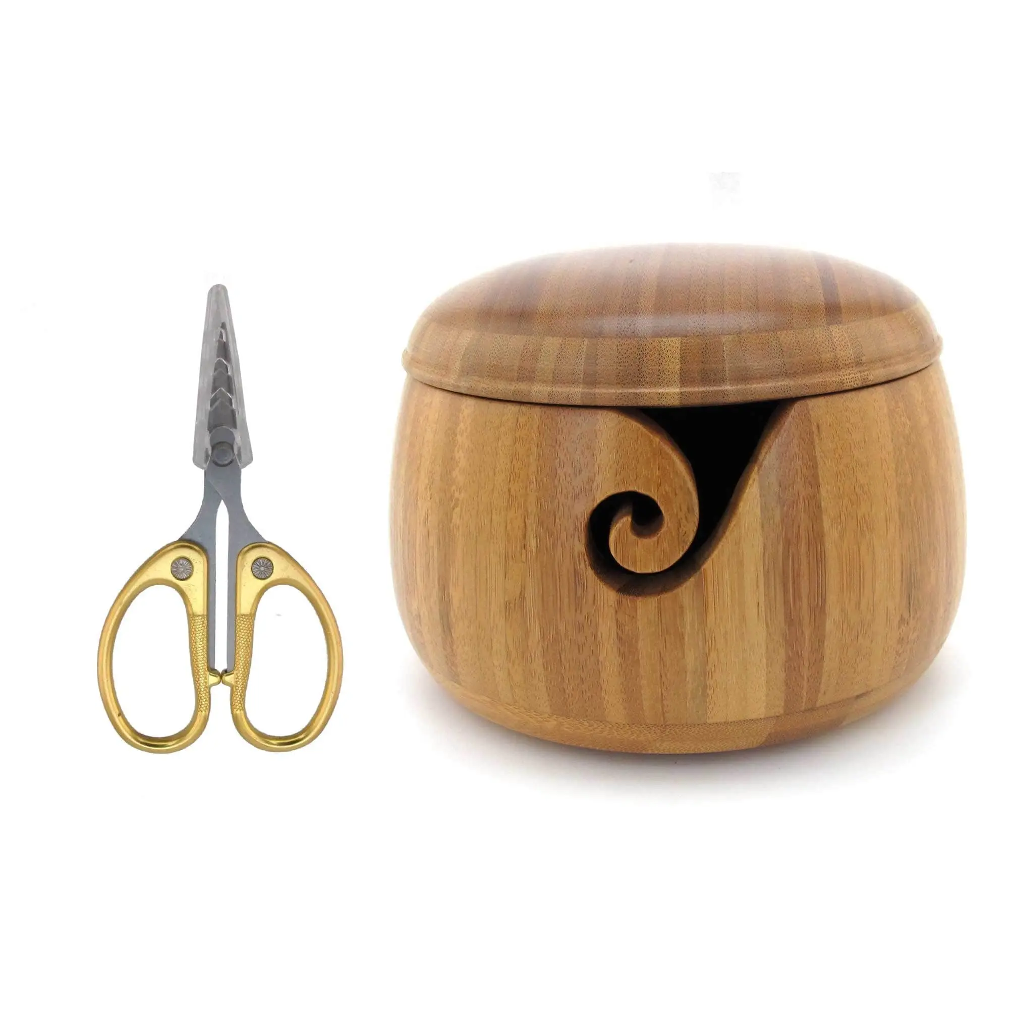 Bamboo Yarn Bowl and Embroidery Scissor