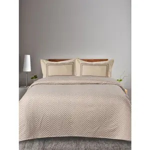 Woven Beige Cotton Bedsheet Double 90x100 Inch + 2 Pillow Covers