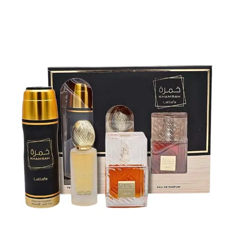 Lattafa Khamrah Floral Fragrance Blend Multi-Pack Gift Set - 100ml EDP, 200ml Body Spray, 50ml Hair Mist
