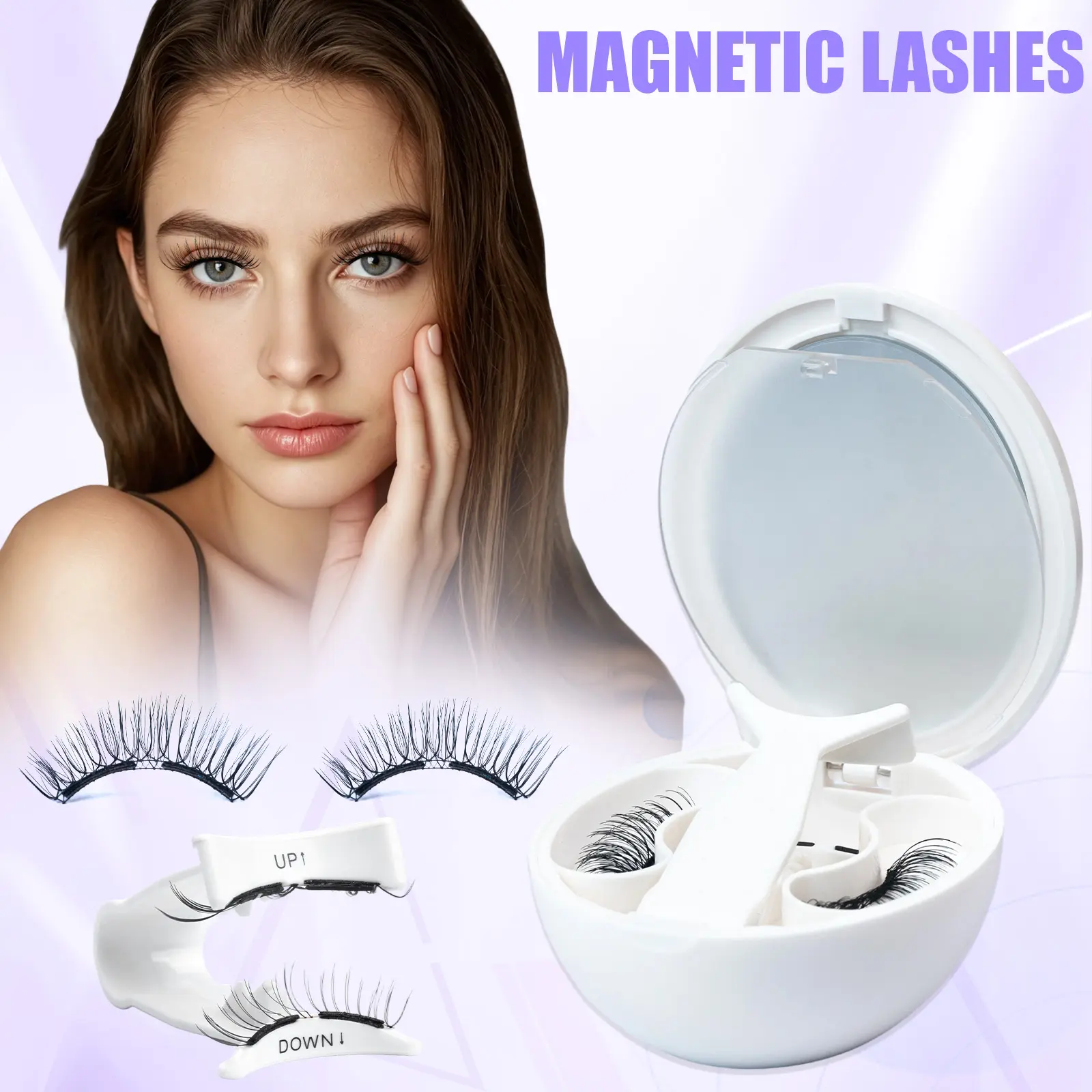 Vola 3-in-1 Magnetic Eyelashes Kit with Applicator & Mirror Case, 4PCS Handcrafted Glue-Free Soft Magnet Lashes, Natural DIY Flawless Lash Gift Set for Beginners