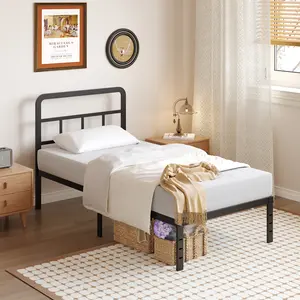 Lutown-Teen Twin XL Bed Frame with Headboard, 14 Inch Twin XL Bed Frames No Box Spring Needed Support Up to 2500 lbs, Noise Free, Easy Assembely, Black