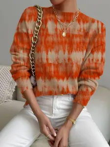 Women's Casual Tie-Dye Gradient Print High Neck Sweater, New Fashion Women's Knit Top, Fitted Style, All Seasons Wear