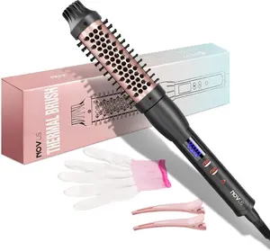 NOVUS thermal  round brush Heated Round Brush: 2 in 1 Hot Hair Comb with 9 Temp Settings for Straighten and Curly ionic anti-frizz Hair - Voluming Styler Tool Can Straighten, Smooth, Travelling(Black)