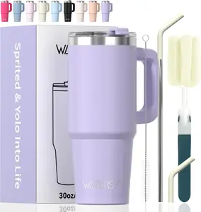 30 oz Tumbler with Handle,Tumbler with Lid and Straw,Double Wall Insulated Cup Stainless Steel Travel Mug(Cold for 34 Hours),Water Bottle for Iced Tea,Coffee,Cold Beverages(Purple)