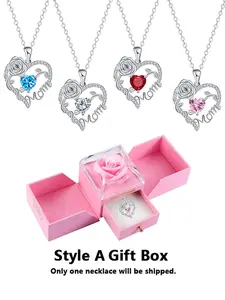 Mother's Day Rose Jewelry Gift Box, Flower bouquet necklace, featuring a heart-shaped rose pendant necklace for Mom. The perfect gift for mothers and grandmothers, an excellent choice for Mother's Day or Valentine's Day