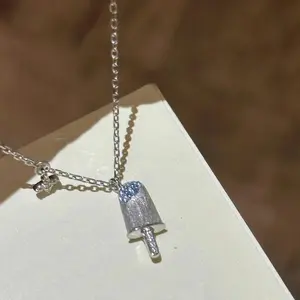 Fresh Summer Aquamarine gemstone brushed popsicle necklace Silver inlay diamonds exquisite collar chain party jewelry