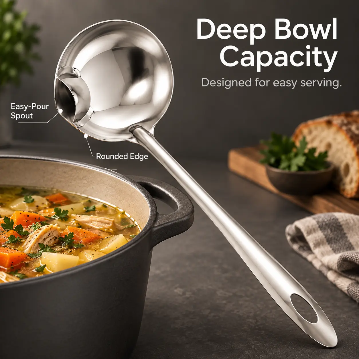 2-Pack Stainless Steel Oil Separator Soup Ladles, Mirror-Polished Grease Skimmer Spoons for Broth, Gravy, Hot Pot and Kitchen Cooking
