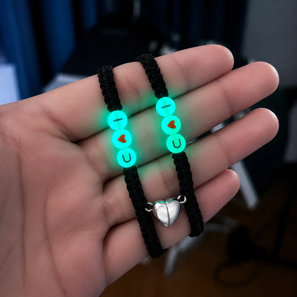2Pcs/Set Luminous Letter I Love You Rope Bracelet Adjustable Sister Friendship Chain Bracelets For Women Men Couple Jewelry Gift