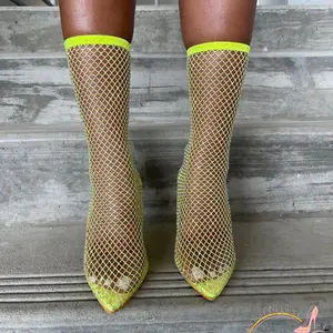 Lime Green Sparkling Fishnet Ankle Booties