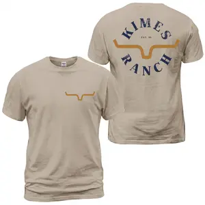 Kimes Ranch Western  Logo T-Shirt, Western Ranch Graphic Tee, Large Horn Logo Back Print With Simple Front Chest Emblem, Cowboy Rodeo Casual Outfit, Soft Cotton Tee Gift For Men and Women