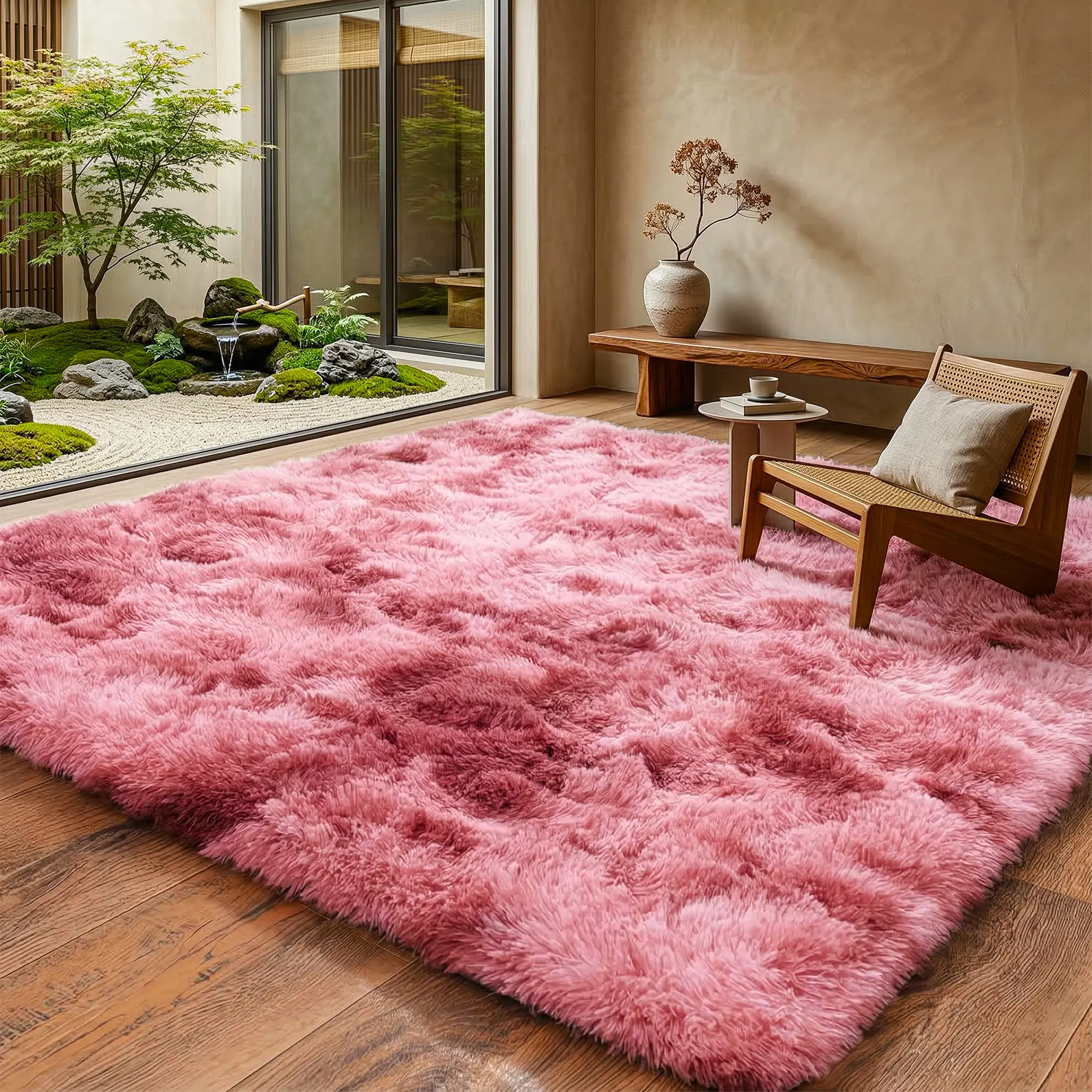COLLA Chunky Plush Polyester Fiber Indoor Area Rug, Super Soft Tie-Dye Dark Red Anti-Skid Durable Large-Size Rectangular Rug, Aesthetic Home Decor for Multiple Rooms